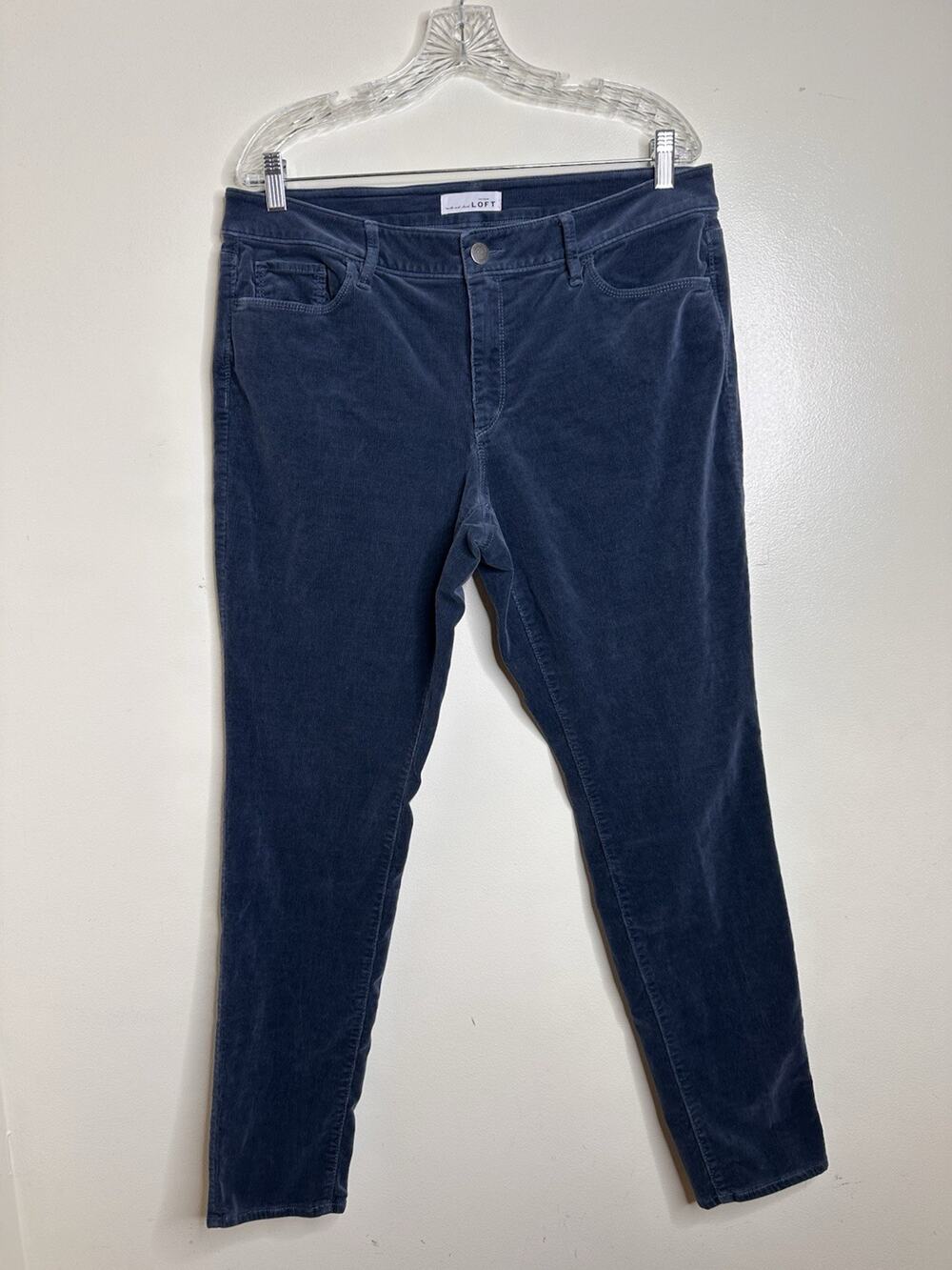 LOFT Slate Blue/Teal Size 32/14 Corduroy Pants Mid Rise Curvy Skinny Trouser